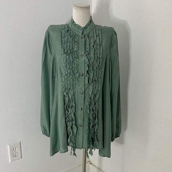 Tasha Polizzi Western Ruffle Silk Blouse Size M - Picture 1 of 7